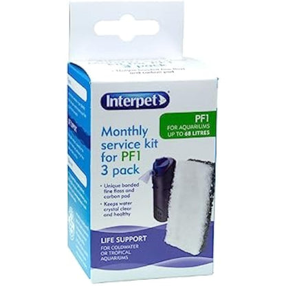 Interpet Monthly Service Kit for Interpet PF1 Aquarium Power Filter, floss and carbon bonded replacement foams (Pack of 3)
