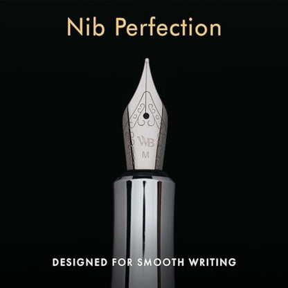 Wordsworth and Black Fountain Pen Mini EDC: Luxury Silver Heavy Pocket Pen, Chrome Finish, Medium Nib, 6 Ink Cartridges, Ink Converter, Travel Refillable Writing Pen Gift Set, Men & Women