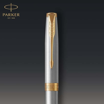 Parker Sonnet Ballpoint Pen | Stainless Steel with Gold Trim | Medium Point | Handwriting Pens & Stationery Supplies | Black Ink | Gift Box