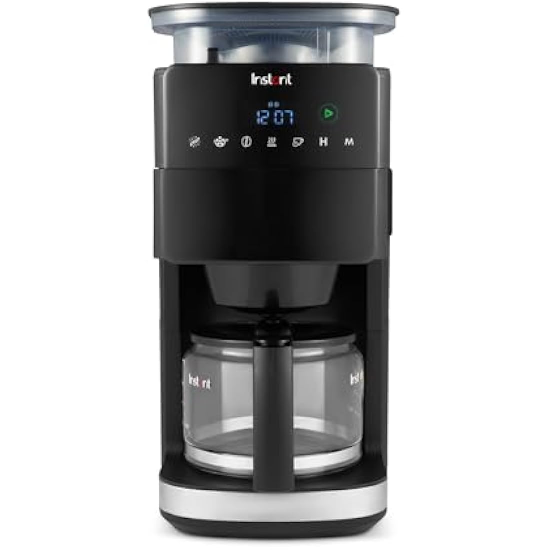 Instant Grind and Brew Bean to Cup Coffee Maker, 24 Hour Programmable Filter Coffee Machine, Reusable Filter, Glass Carafe, Digital Display - 4-10 cup Customisable Brewing & Automatic Bean Grinder
