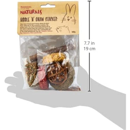 Rosewood Naturals Nibble ‘N’ Gnaw Stacker, Small Animal Treat and Gnaw Toy for Rabbits, Guinea Pigs, Chinchillas, Hamsters, Gerbils, Mice and Rats, 100g