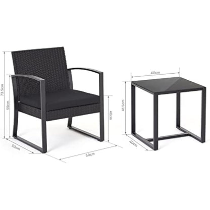 Mondeer Rattan Garden Furniture Set, 3 PCS Patio Bistro Set, 2 Seater Rattan Chairs with Cushions and Coffee Table, for Balcony Garden Indoor Outdoor Patio Backyard, Black