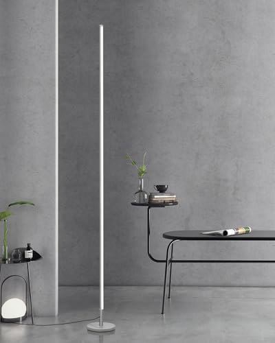 TACAHE Minimalist Corner Floor Lamp - 2700K-6500K Dimmable LED Night Light - Modern Standing Mood Lamp with Remote Control for Living Room, Bedroom - 57" 12W - Silver