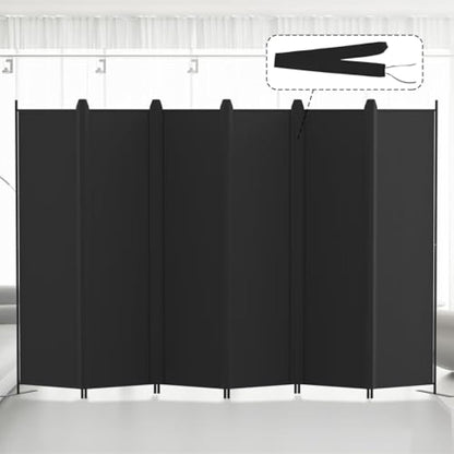 Kokorona 6 Panel Room Divider, 6FT Tall Folding Privacy Screen Wall Dividers, Portable Privacy Screen Freestanding Room Divider for Room Separation, Included-Cover Strips, Black, W 305 x H 183 cm