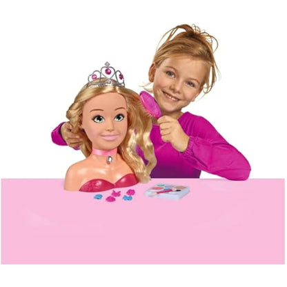 Simba 105560177 - Steffi Love Girls Princess Make-Up & Hairdressing Head, Styling Head with Make-Up, 5 x Hair Clips, 4 x Hair Bobbles, Brush and Princess Tiara, Over 15 Pieces, 26 cm, from 5 Years