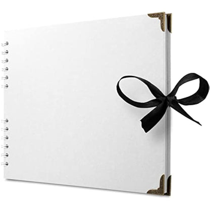 Bstorify Square Scrapbook Photo Albums 50 Pages (28 x 22 cm) White Thick Paper, Hardcover, Metal Corners, Ribbon Closure - Ideal for Your Scrapbooking Albums, Art & Craft Projects (White, 28 x 22 Cm)