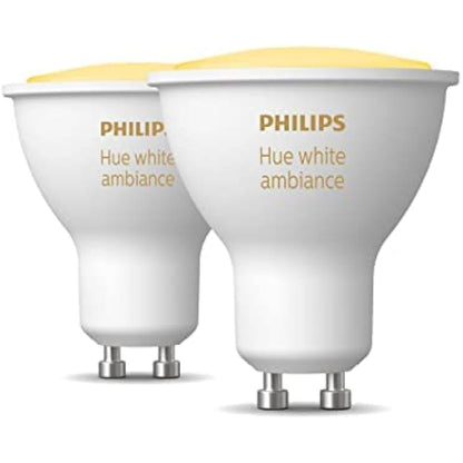 Philips Hue White Ambiance Smart Light Bulb 2 Pack [GU10 Spot] with Bluetooth. Works with Alexa, Google Assistant and Apple Homekit.