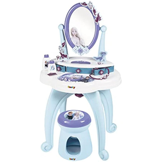 Smoby Disney, Frozen 2 in 1 Hairdressing Table, 10 accessories: 1 stool, 2 flasks, 1 necklace, 1 plastic headband, 3 rings, 1 bracelet, 1 hair clip, 1 comb, Purple, One Size (7600320244)