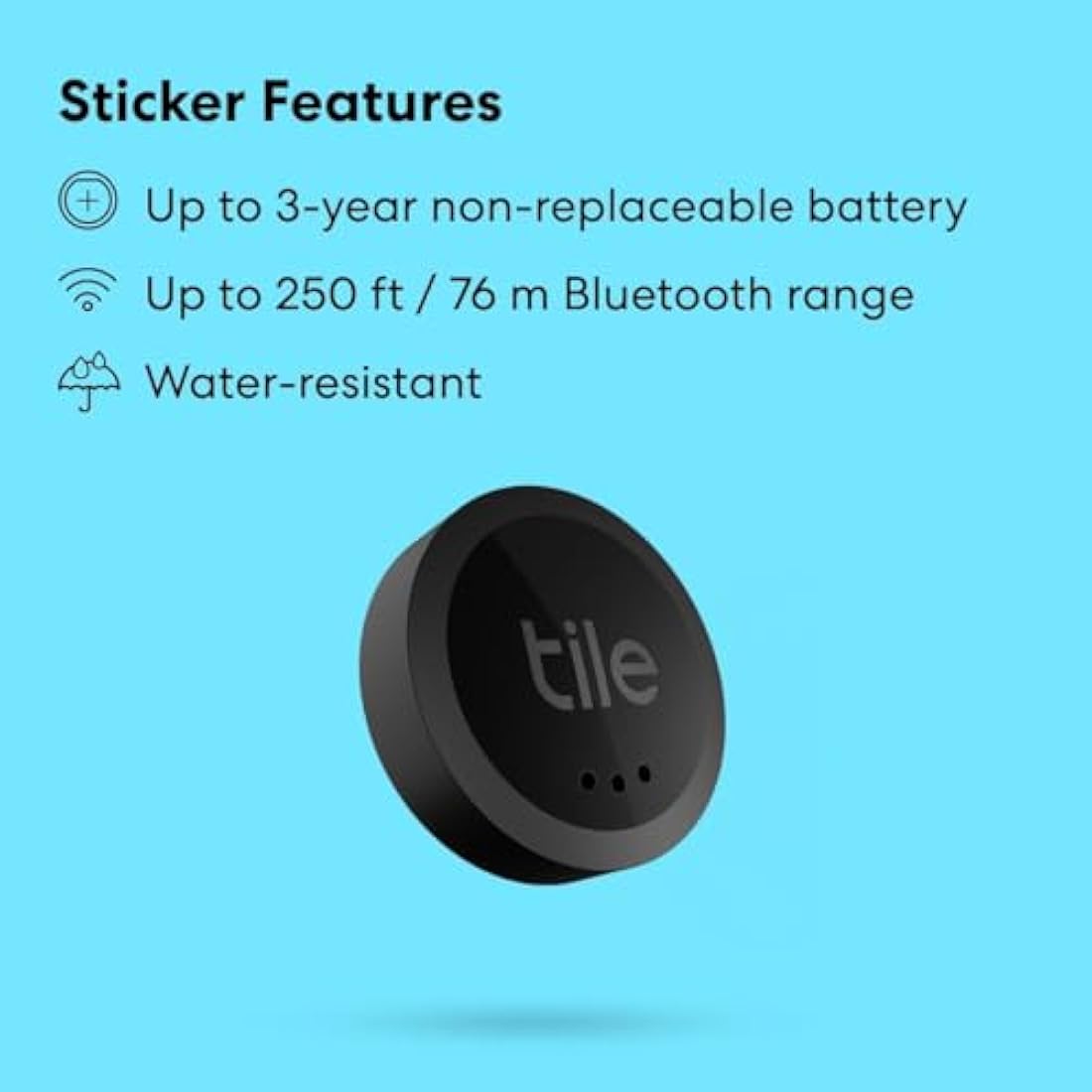 Tile Sticker (2022) Bluetooth Item Finder, 1 Pack, 45m finding range, works with Alexa and Google Home, iOS and Android Compatible, Find your Keys, Remotes & More, Black