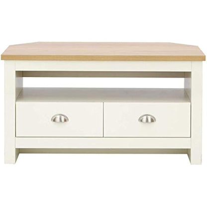GFW Lancaster Wood Corner TV Cabinet With Shelf & Drawers, Cream, 95 x 51 x 45 cm