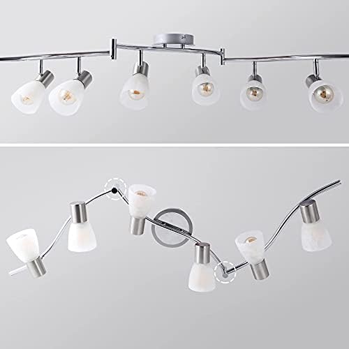 Unikcst LED Ceiling Light Rotatable 6 Way Spot Lights Ceilings Modern Chrome & Glass Spotlight Fittings E14 240V for Kitchen Lounge Living Room (No Bulbs)