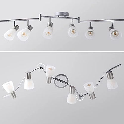 Unikcst LED Ceiling Light Rotatable 6 Way Spot Lights Ceilings Modern Chrome & Glass Spotlight Fittings E14 240V for Kitchen Lounge Living Room (No Bulbs)