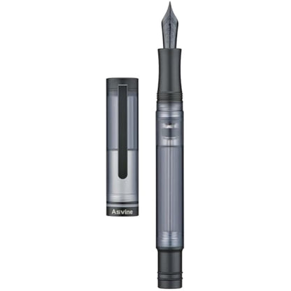 Asvine V200 Titanium Fountain Pen Vacuum Filling, Matte Black Bock Medium Nib Transparent Acrylic Smooth Writing Pen Case Set
