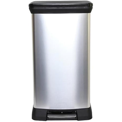 Curver Metal Effect 70% Recycled Kitchen Pedal Touch Deco Bin 50 Litres - Silver