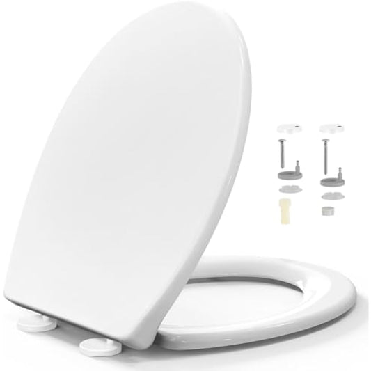 STOREMIC Toilet Seat Soft Close, Toilet Seats with Quick Release, Simple Top and Bottom Fixing, Sturdy Anti-Bacterial PP Materials Toilet Lid with Stainless Adjustable Hinges, O Shape Loo Seat White