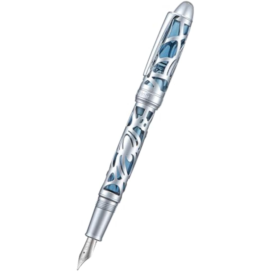 Asvine P80 Piston Filling Fountain Pen Extra Fine Nib, Spider Skeleton Transparent Gray Blue Acrylic Pen Case and Wrench Set