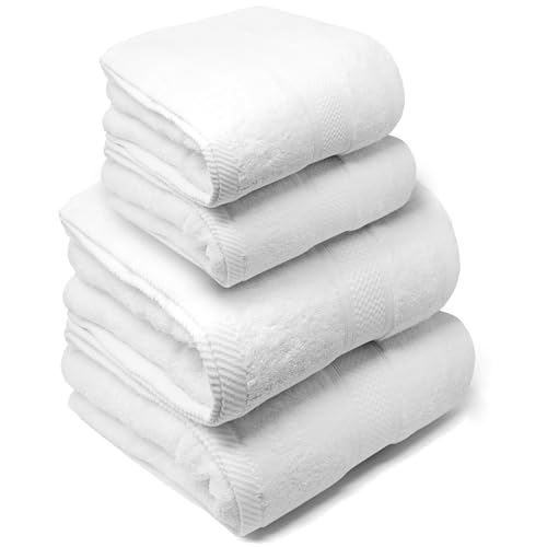 LEBENGOOD Bath and Hand Towel Set Cotton 550gsm | 2 Hand Towels (50x90) and 2 Bath Towels (70x130) | Large, Soft, Absorbent (2 50x90 2 70x130 White)