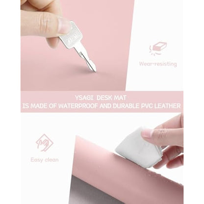 YSAGi Non-Slip Desk Pad, Waterproof PVC Leather Desk Table Protector, Ultra Thin Large Mouse Pad, Easy Clean Laptop Desk Writing Mat for Office Work/Home/Decor (90 x 43 cm, Pink)