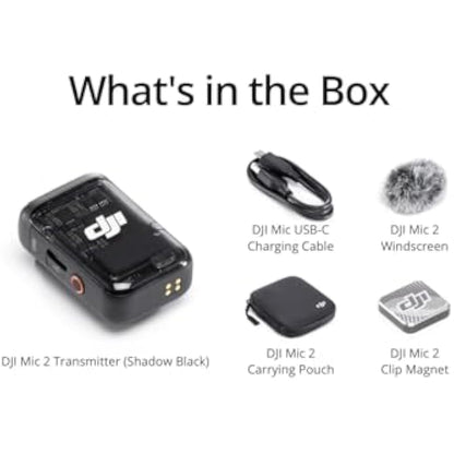 DJI Mic 2 Transmitter (Shadow Black), Wireless Lavalier Microphone with Intelligent Noise Cancelling, Bluetooth Microphone for 14-Hour Internal Recording, Magnetic Attachment Phone Microphone, YouTube