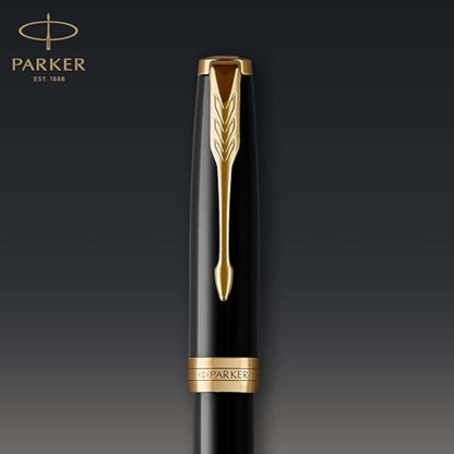 Parker Sonnet Fountain Pen | Black Lacquer with Gold Trim | Fine Nib | Gift Box
