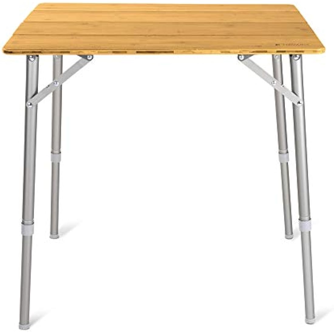 Navaris Wooden Folding Table - Bamboo Height Adjustable, Foldable Camping Table for Outdoors, Picnics with Telescopic Aluminium Legs