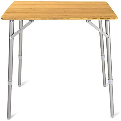Navaris Wooden Folding Table - Bamboo Height Adjustable, Foldable Camping Table for Outdoors, Picnics with Telescopic Aluminium Legs