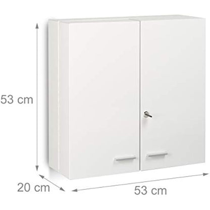 Relaxdays XXL Medicine Cabinet, Premium Locking w/ 2 Doors, 11 Compartments, HxWxD: 53 x 53 x 20 cm, First Aid Cupboard, White