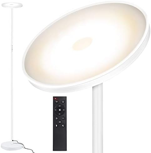 OUTON LED Uplighter Floor Lamp 30W 3000LM, Bright Modern Torchiere Dimmable Standing Lamp, Remote Touch Control & 4 Color Temperatures, 1 Hour Timer for Living Room, Bedroom, Office, White