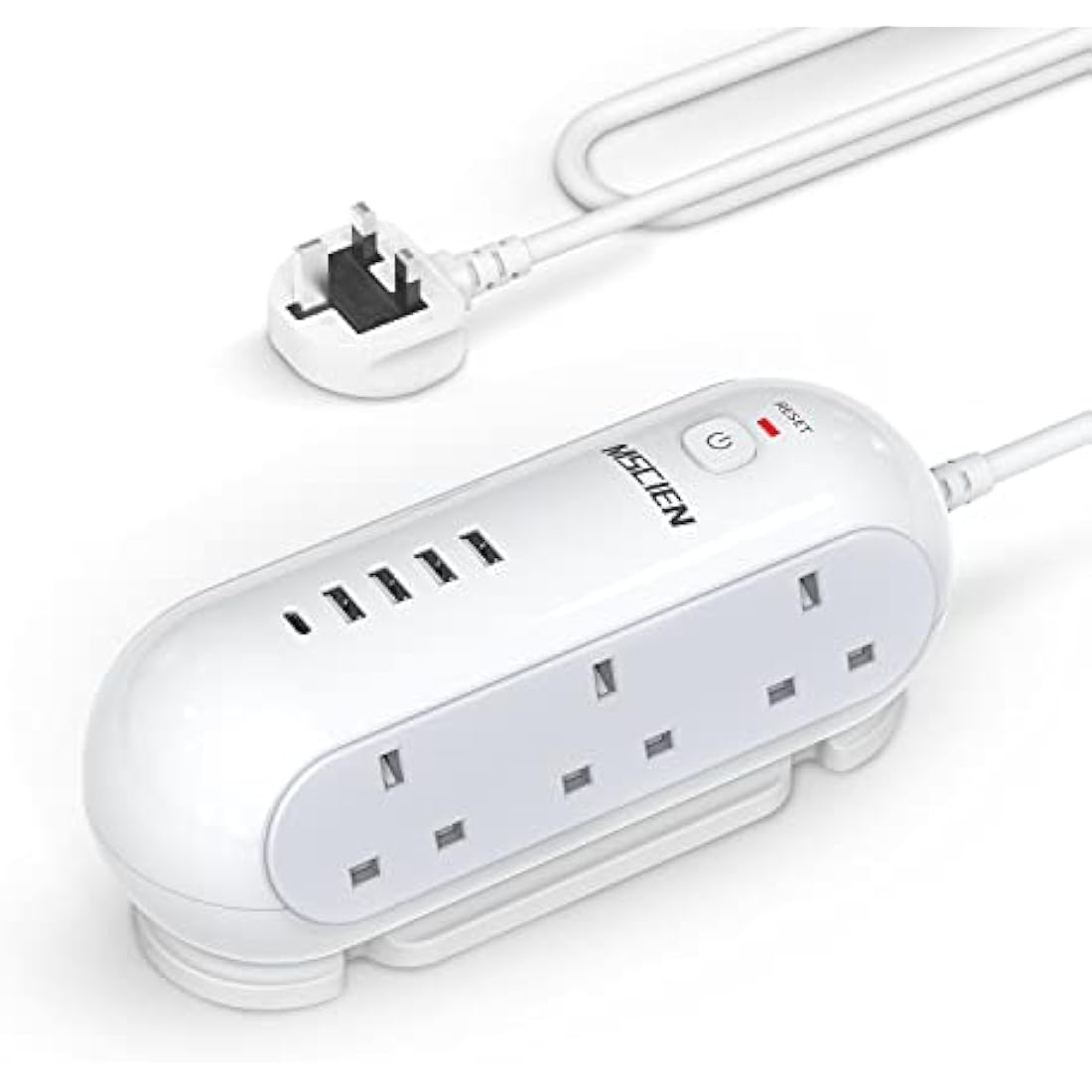Mscien 5M Extension Lead with USB Slots, 6 Way Sockets 5 USB(1 USB- C and 4 USB-A Port) with 5 Metres Extension cord, 3250W Overload Protection, Security Surge Protection Plug Extension Socket