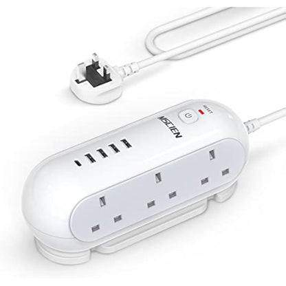 Mscien 5M Extension Lead with USB Slots, 6 Way Sockets 5 USB(1 USB- C and 4 USB-A Port) with 5 Metres Extension cord, 3250W Overload Protection, Security Surge Protection Plug Extension Socket