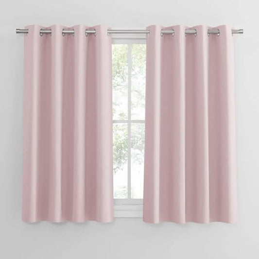 PONY DANCE Girls Pink Curtains for Kid's Bedroom - Thermal Insulated Eyelet Curtains Enegy Saving Privacy Protection Drapes for Nursery Children, 46 x 45 Inch, 2 Panels