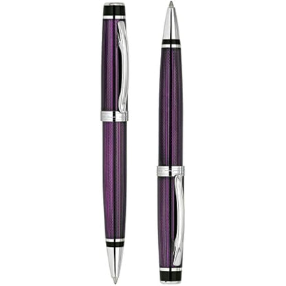 Xezo Incognito Brass Ballpoint Pen in Purple Metallic Color, Diamond-Cut Engraved, Serial, Platinum Plated Parts (Incognito Purple B-2)