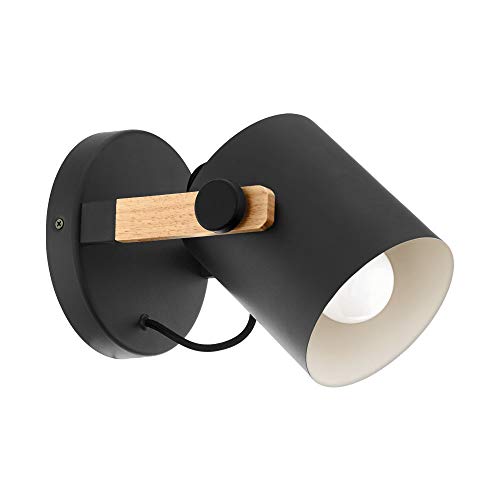 Eglo Hornwood Wall lamp, 1-Light Vintage Wall lamp in Industrial Design, Retro lamp Made of Steel and Wood, Colour: Black, Cream, Brown, Socket: E27