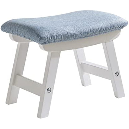 Aibiju Wooden Footstool, Foot Stool Ottoman Pouffe Padded Chair Stool with Removable Cover 4 Beech Legs Suitable for Bedroom, Living Room and Kitchen, (White leg + Blue cushion), YDEU-1357