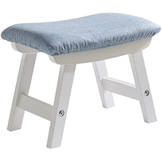 Aibiju Wooden Footstool, Foot Stool Ottoman Pouffe Padded Chair Stool with Removable Cover 4 Beech Legs Suitable for Bedroom, Living Room and Kitchen, (White leg + Blue cushion), YDEU-1357