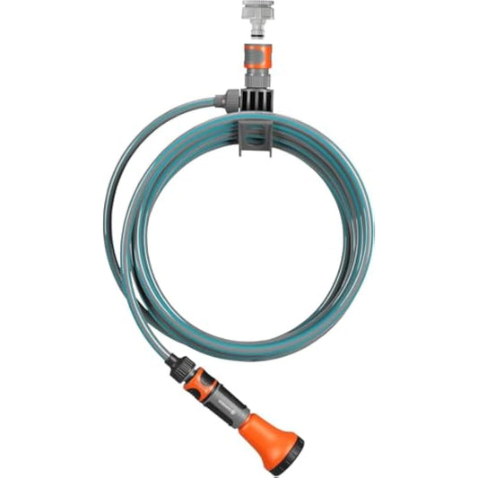 Gardena City Garden Terraces Spiral Hose 7.5 m: 9 mm Garden Hose with Integrated Hose Holder, Original Gardena System Components and Shower, Gray