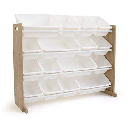 Humble Crew Journey Extra-Large Wooden Toy Storage Organiser for Children, with 16 BPA Free Plastic Removeable Storage Bins, Ideal for Storing Toys,