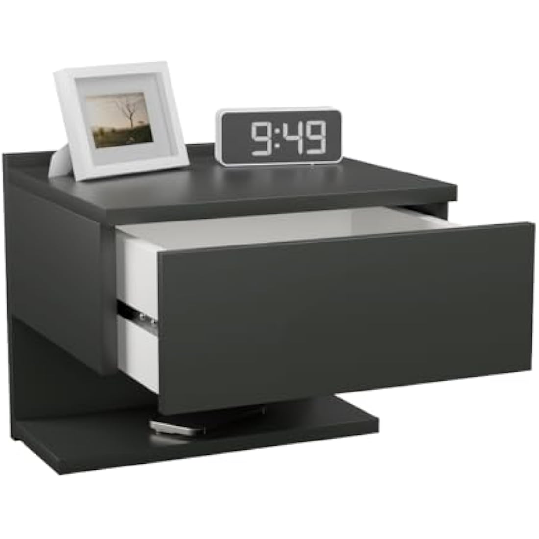 ComfortCove Wall Bedside Tables, Bedside Drawers with Storage Shelf, Hanging Bedside Cabinet, Slim End Wall Table with Storage Shelf, Black. Size: W35 x H30 x D31,6 cm