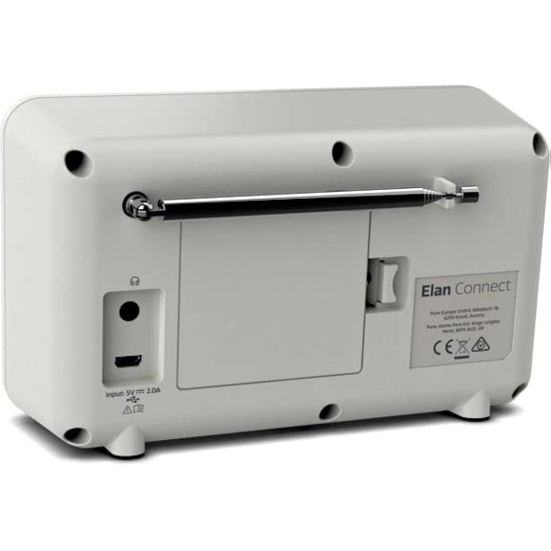 Pure Elan Connect portable DAB+ radio with Bluetooth 5.0 (DAB/DAB+ & FM radio, TFT colour display, 20 station memory, preset buttons, 3.5mm AUX jack, mains and battery powered) Stone Grey