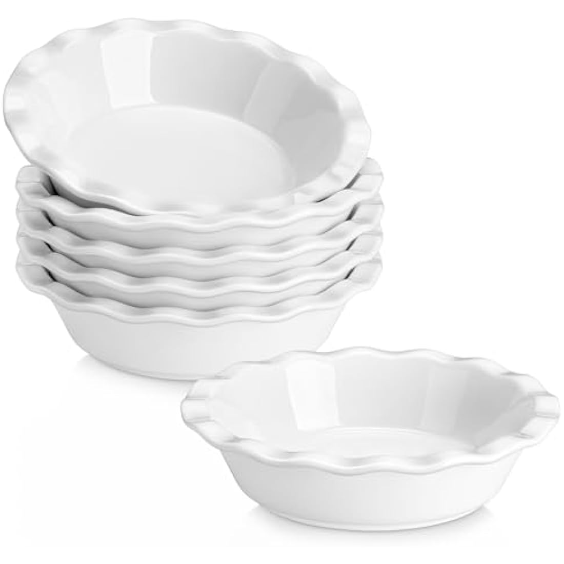 MALACASA Ceramic Mini Pie Dishes, Pie Pan for Baking 6.6 Inch,12 OZ Pie Plate Round Pie Dish for Baking Fluted Pie Dish Baking Pan, Non Stick Deep Pie Dishes for Quiche (Ivory White, 6PC)
