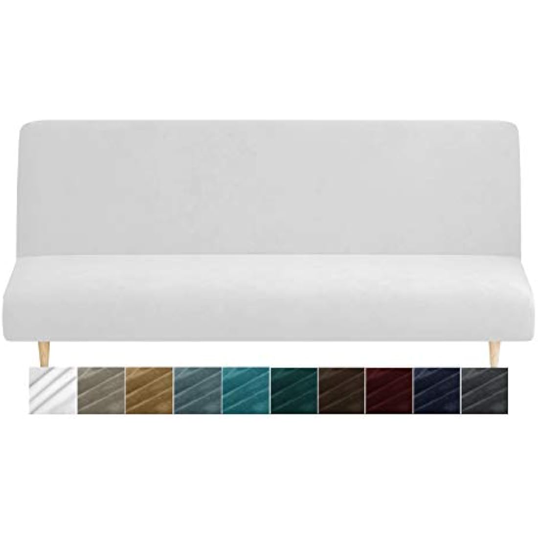 XINEAGE Velvet Futon Cover High Stretch Armless Couch Covers Spandex Fabric Sofa Bed Slipcover Anti Slip Furniture Protector with Elastic Bottom Machine Washable (Futon, White)