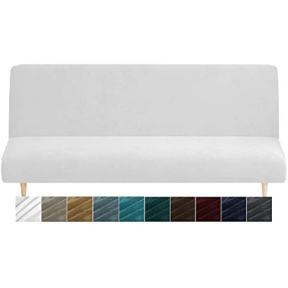 XINEAGE Velvet Futon Cover High Stretch Armless Couch Covers Spandex Fabric Sofa Bed Slipcover Anti Slip Furniture Protector with Elastic Bottom Machine Washable (Futon, White)