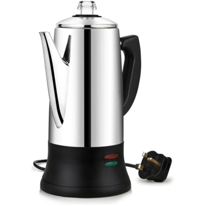 KFO 12-Cup (1.2L) Electric Coffee Percolator - CE Certified Percolator Coffee Maker with 360° Rotating Base & Anti-Slip Design | Heat-Resistant Glass Lid & Cordless Server for Home/Office Use