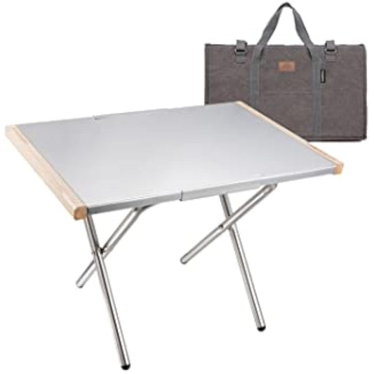 CAMPINGMOON Camping Side Table Heat-Resisting Stainless Steel Embossing Process for Outdoor Table Top Grill with Carrying Bag T-370