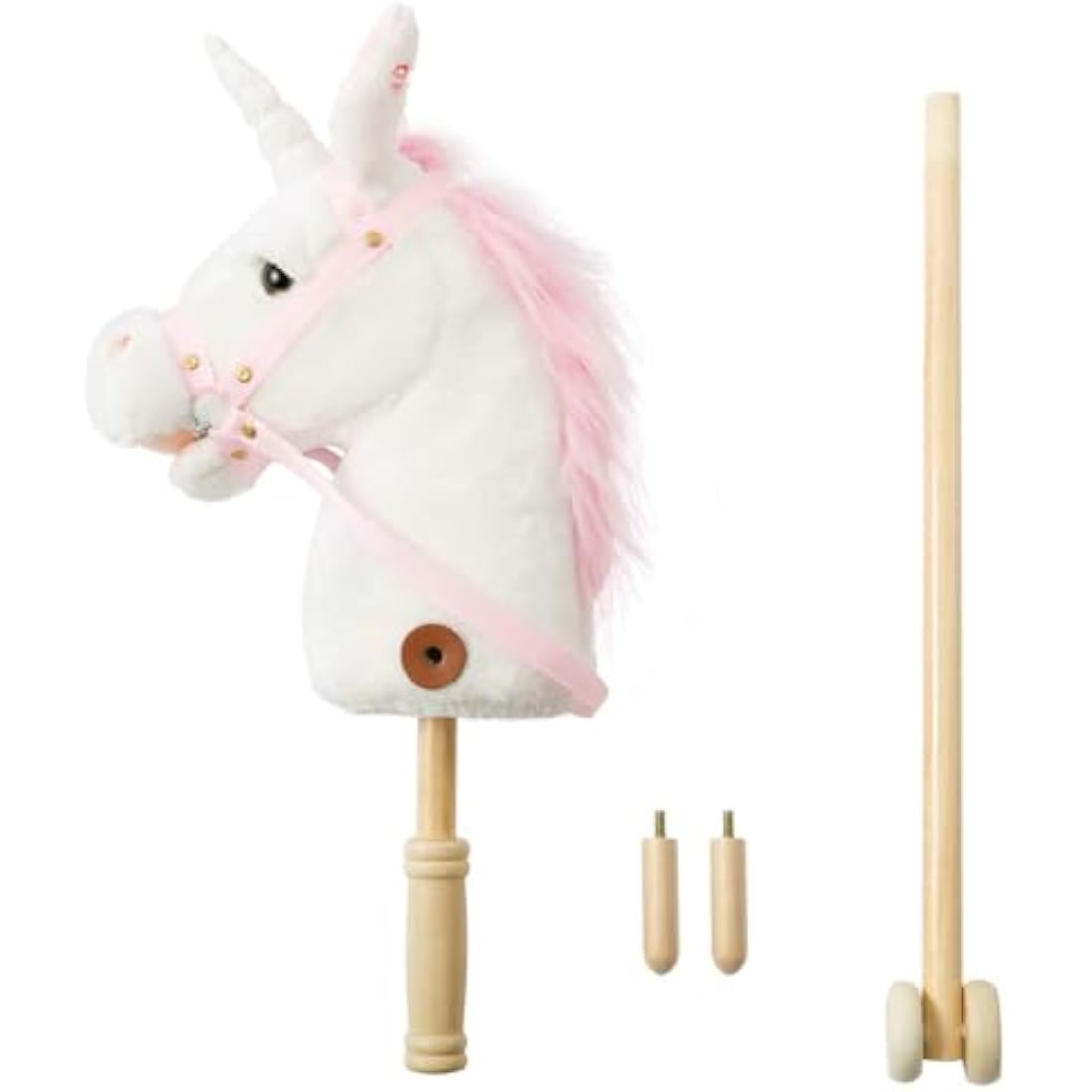 BEJOY Hobby Horse, Stick Horse with Wood Wheels - Real Pony Neighing Galloping Sounds - Plush Unicorn Toy Gift for Kids - White, 36 inches (AA Batteries Required)
