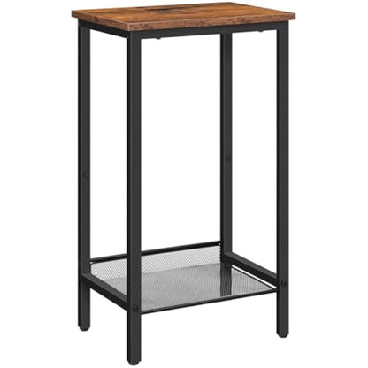 HOOBRO Tall Side Table, Industrial Telephone Table, Narrow Bedside Table with Adjustable Mesh Shelf, 2-Tier Small Coffee Table for Hallway, Living Room, Nightstand, Rustic Brown and Black EBF03DH01