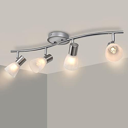 Unikcst Ceiling Lights Rotatable 4 Way LED Spot Lights Chrome & Glass Lamp Fittings Ceilings E14 240V for Kitchen Living Room Hallway (No Bulbs)