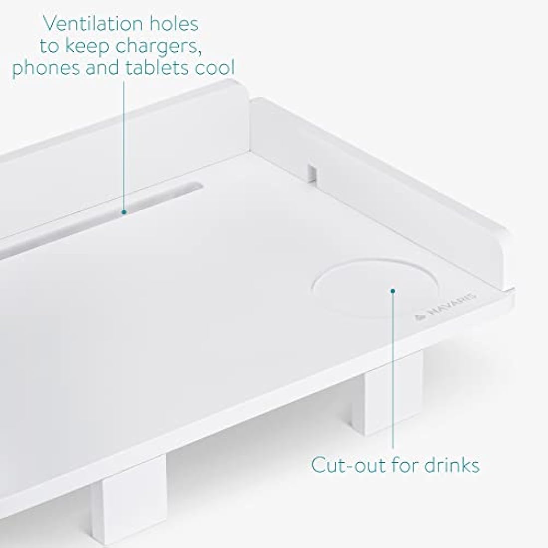 Navaris Clip-on Bedside Shelf - Clamping Hanging Bamboo Shelf for Bed Frame - Small Bed-Side Table Tray for Books, Phones, Chargers - White Finish