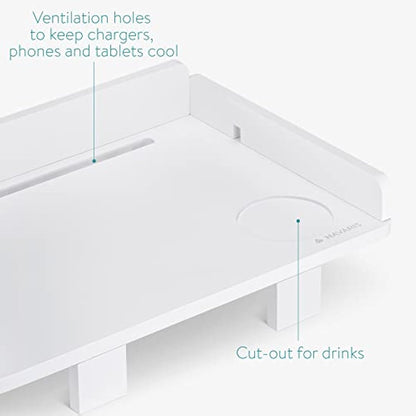 Navaris Clip-on Bedside Shelf - Clamping Hanging Bamboo Shelf for Bed Frame - Small Bed-Side Table Tray for Books, Phones, Chargers - White Finish