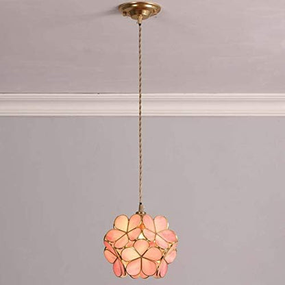 Bieye L30742 Cherry Blossom Tiffany Style Stained Glass Ceiling Pendant Light with 8-inch Wide Petals Lampshade (Pink)